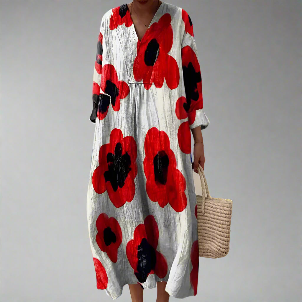 Ella | Bold Poppy Print Cotton Maxi Dress